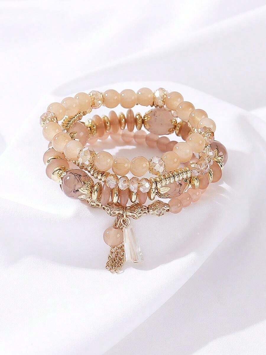 4pcs/Set Bohemian Style Crystal Glass Beaded Bracelet - 藍色 - 查看 1