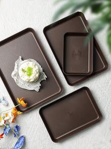 Stackable Reusable Plastic Trays, Multiple Sizes And Colors Available, Durable And Shatter-Resistant, Suitable For Kitchen, Can Be Used For Food, Party Cold Cuts, Fruits, Cakes, Appetizers, Etc. - Walnut Wood - View 4