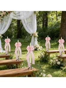 12/4pcs Wedding Car Decorative Bows: Bohemian-Style Satin Bows-Cute Pink And White Designs, Perfect For Weddings, Birthdays, And Valentine's Day; Ideal For Decorating Bridal Gifts, Candleholders, Wine Glasses, And Gift Wrapping; Bow Decorations - Multiple Styles - View 6