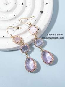 一对时尚高端优雅金属镶边透明水滴耳环，有金色、银色、粉色、黑色等多种颜色可选，闪亮奢华，适合日常佩戴、派对、送礼等场合。 - 粉色 - 查看 2
