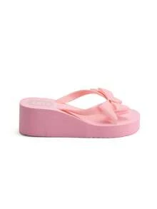 Trivaya Sandalias cómodas y casuales con suela gruesa para mujer, sandalias de estilo "hada" de unicolor, ligeras y suaves con correa antideslizante, sandalias de tira en T versátiles de EVA para playa y vacaciones de verano, chanclas - Rosa - Ver 6