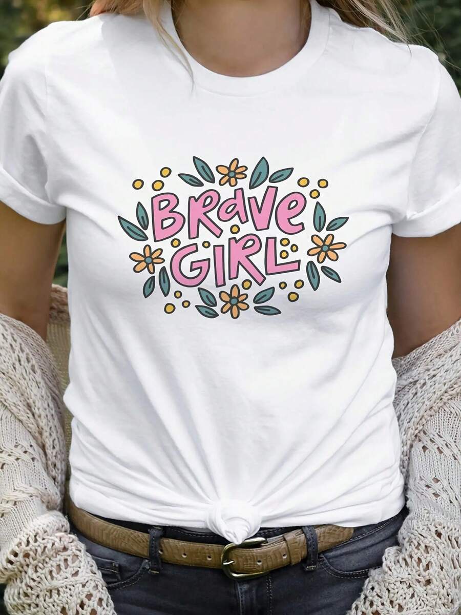 Camiseta de mujer valiente con cuello redondo - cómodo y y, esta camiseta casual corta-Sve es perfecta para la primavera, el verano y el otoño - Yo para la moda femenina cotidiana