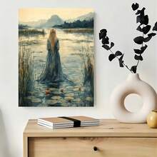 Enmarcado lámina enmarcada de la mitología celta de la diosa del agua - 30,48 x 40,64 cm (0,9" x 16") Marco de  reciclada Lienzo envolvente - Pintura folclórica de mujer etérea Ideal para sala de estar, dormitorio, oficina - Decoración de pared mística con temática de la naturaleza y obra de arte espiritual - Enmarcado - Ver 4