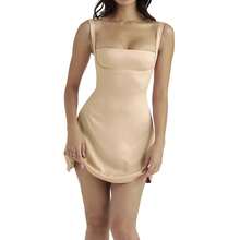 Combhasaki-Vestido corto sin mangas de corte bajo para mujer, minivestido Sexy de Color liso con cuello cuadrado y cintura alta, para fiesta de verano - Champán - Ver 4