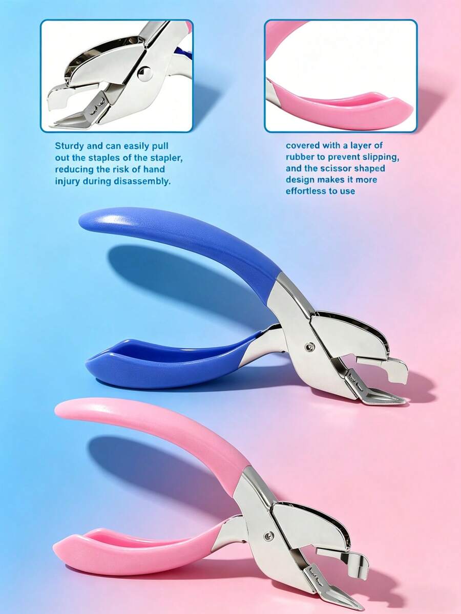 1pc Portable Mini Office Stapler, Disassembly Machine Stationery Tool, Staple Remover, Ergonomic (Pink And Blue) - A - View 1