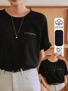 GiftGift2026 Colección de Verano, Camiseta Casual de Manga Corta con Estampado de Letras para Mujer, Tallas S-7XL: Envío Gratis, En 24 HorasSoftSoft - Negro - Ver 1