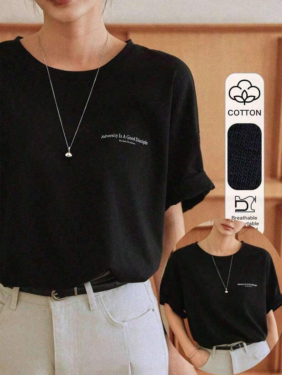 GiftGift2026 Colección de Verano, Camiseta Casual de Manga Corta con Estampado de Letras para Mujer, Tallas S-7XL: Envío Gratis, En 24 HorasSoftSoft - Negro - Ver 1