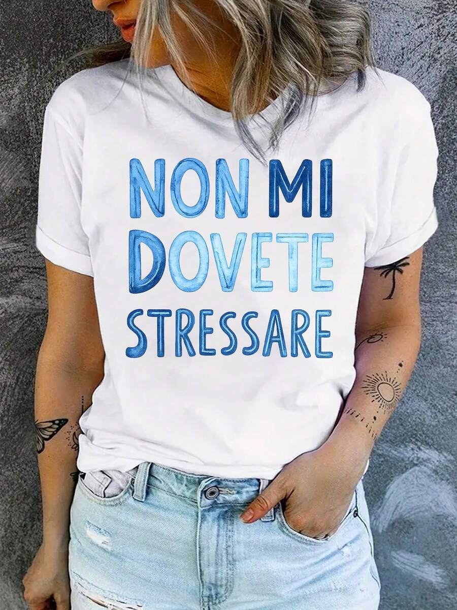 Camiseta corta de cuello redondo de Sve de las mujeres - Top compatible con la blusa con impresión de letra opaca | Camiseta básica de primavera verano casual con cuello redondo | hine lavable Adecuado para blusas, traje casual y capas