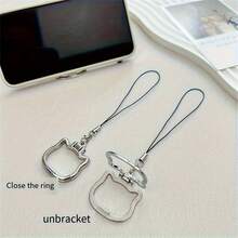 2-In-1 Foldable Aluminum Alloy Cat-Shaped Phone Lanyard With Built-In Stand, Desk Mount Accessory - Silver - View 5