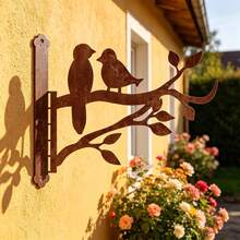 1pc Metal Rust Effect Bird & Floral Pattern Outdoor Wall Hanging Rack, Suitable For Porch, Bird Feeder, Lantern, Wind Chime Etc, Sturdy Iron Structure Hook - A - View 4