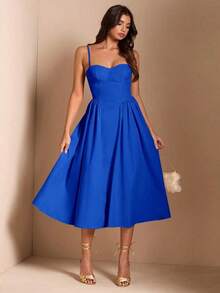 Elegante vestido largo sin mangas con manga abultada para mujer, adecuado para citas diarias, salidas, discotecas, fiestas, temporada de otoño - azul real - Ver 5