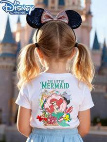 Disney Princess Ariel Pattern - A Cute, Fresh, And Fashionable Disney Baby Girl Round Neck T-Shirt, 100% Pure Cotton, Is The Ideal Choice For Daily Wear, Holiday Leisure, Outdoor Exploration, School Life, And Shopping Trips. It's Also A Summer Must-Have And Makes An Excellent Disney Gift For Both Girls And Boys. - trắng - Xem 2