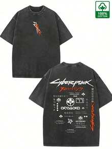 High-Quality 230g Washed Pure Cotton T-Shirt, GLEC Japanese Cartoon/Anime Style, Y2K Cyberpunk Aesthetic, Simple And Versatile, Suitable For All Seasons.Retro Street Style, Adorned With Retro Letter Prints, Suitable For Men To Wear Year-Round.Loose, Soft, And Comfortable Black Casual T-Shirt With Moderate Thickness, Suitable For Both Men And Women.Perfect For Everyday Wear, And Also An Ideal Gift For Friends And Family, Back-To-School Season, New Year's, St. Patrick's Day, And Spring.Summer Outfits For Womengraphic Tees - 黑色 - 查看 10