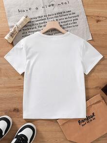 Young Boys Funny Letter Slogan & Chili Musician Graphic Print Short Sleeve T-Shirt - White - View 2