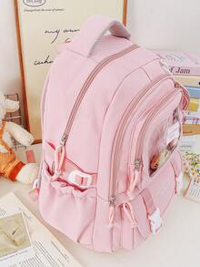 1 PC Pink Mother-And-Child Backpack Portable Travel Bag,Large Capacity Fashionable And Casual Large Capacity Portable Zipper School Bags - Pink - View 5