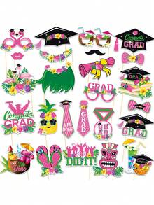 25pcs - 2026 Graduation Photo Props: 25 Pieces Of Fun Hawaiian Themed Props, Suitable For 2026 Graduates, Perfect For Hawaiian Party Decorations And Graduation Celebration Props - Graduation Photo Props In Hawaii - View 1