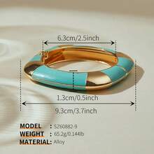 ORNAPEADIA 1pc Women's Gold-Plated Turquoise Enamel Open Bangle Bracelet, Versatile Beach & Daily Wear Accessory, Suitable For Gift - SZ60882-9 - View 8