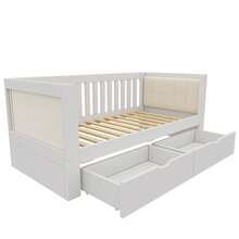White Sofa Bed Measuring 90x200 Cm With 2 Drawers, Made Of Wood, With Rounded Armrests And A Comfortable Backrest, Ideal For Small Apartments Or Studios, Easy To Assemble. Mattress Not Included. - 白色 - 查看 8