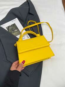 Solid Color Pleated Edge Handbag, Flap Crossbody Bag, Retro Floral Pattern Women Bag - Yellow - View 10
