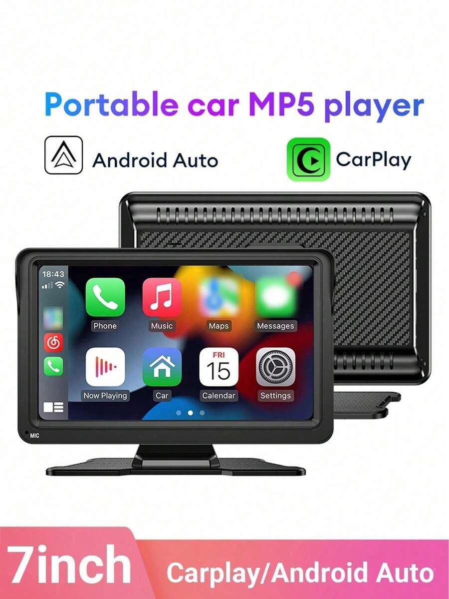 XUDA 2026 Nuevo reproductor multimedia portátil universal para automóvil de 7 pulgadas, compatible con CarPlay inalámbrico y Android Auto inalámbrico, con pantalla táctil y función de visera solar - Negro - Ver 1