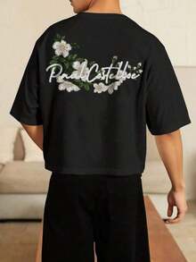 Lonblece Camiseta de manga corta con estampado bordado a mano para hombres, adecuada para primavera y verano - Negro - Ver 3