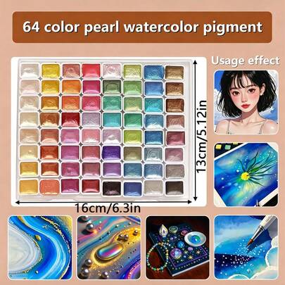 Fashionable Creative DIY Watercolor Palette - Featuring A 64-Color Pearl Palette, 64-Color Pure Color Palette, And 64-Color Pearl-Pure Mix Palette, Best-Selling Artist Painting Tool Set, Suitable For Art Creation, Blending, Glitter Paint, Lightfast Shimmer Paint, Designed For Crafts, Adult HoProfessional Artists, Solid Paint Palette For Mixing Projects