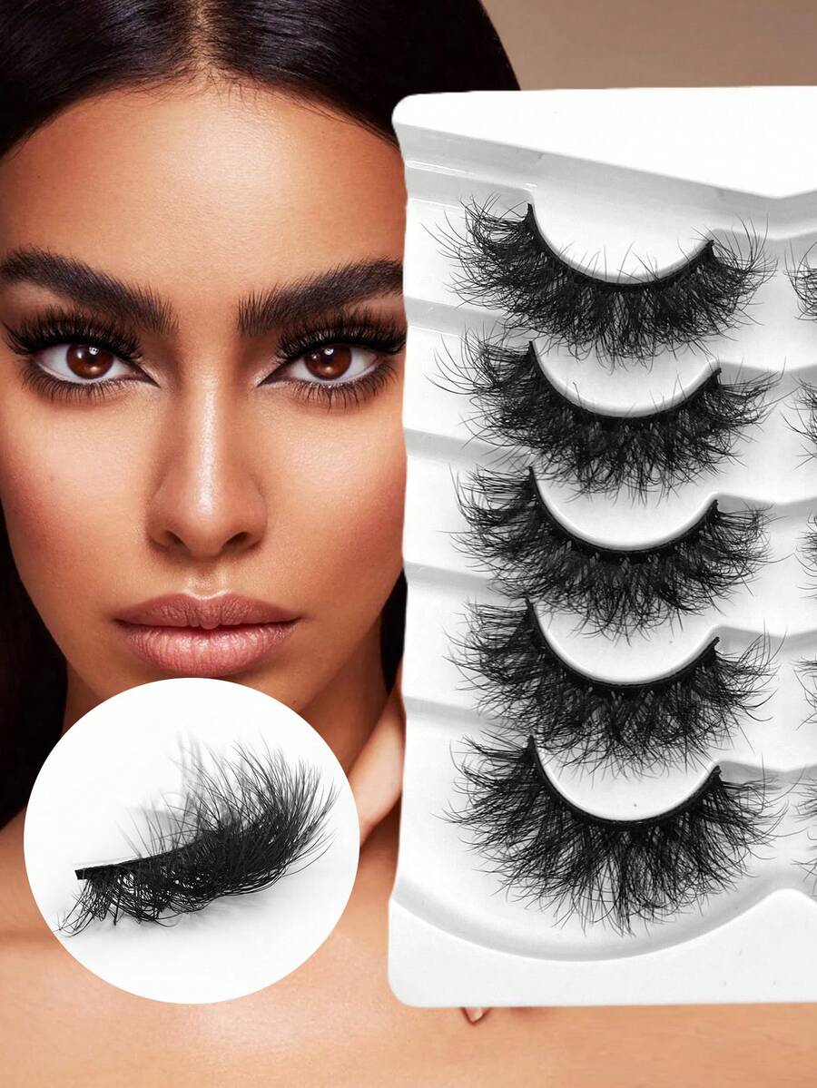5 Cặp lông mi giả ENCHUW Dramatic Fluffy, mi dài mềm mại, cong vút, thích hợp cho trang điểm dự tiệc. - màu đen - Xem 1