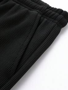 Pantalones de hombre de punto de gofre ligeros, pierna recta holgada con cordón, pantalones de chándal transpirables de verano - Negro - Ver 4