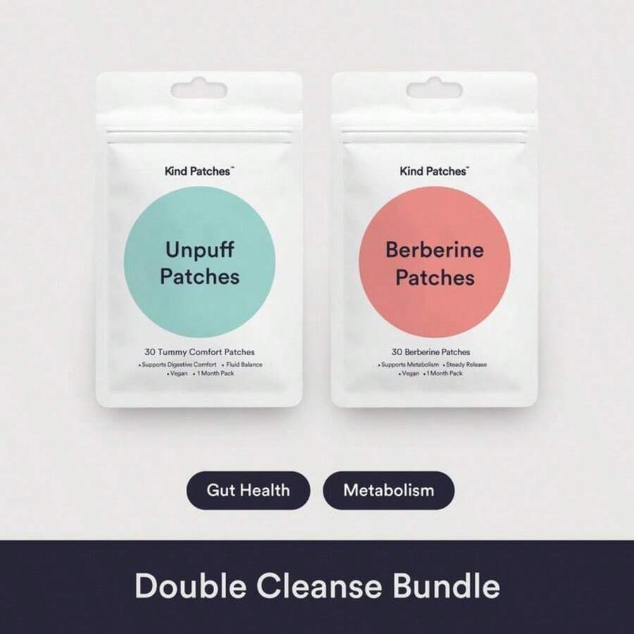 Double Cleanse Wellness Patch Bundle, Berberine & Unpuff Transdermal Patches, Daily Digestive Support Metabolism Comfort Patch Set, 60 Count Vegan - Double Cleanse Bundle - 查看 1