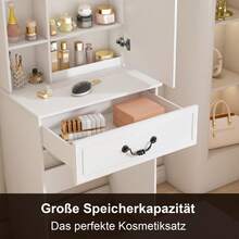 Dressing Table / Modern Mini Dressing Table / Dressing Table With Adjustable Lighting / With Illuminated Mirror And Hidden Storage Space / Including Upholstered Stool / Suitable For Bedrooms And Dressing Rooms - White - View 8