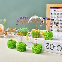 Árbol eterno de cristal natural, decoración floral, base de repollo falso, adorno de árbol de dinero en miniatura tejido a mano, decoración para el hogar/coche, regalo de inauguración de casa, graduación - Árbol de col artificial - Ver 4