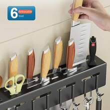 Soporte de pared para cuchillos de acero inoxidable, organizador de utensilios sin taladro, estante de almacenamiento de cocina para ahorrar espacio en la encimera - 30 cm - Negro - Ver 7