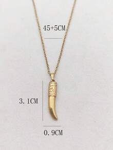 1pc Vintage 18K Gold Plated Stainless Steel Totem Wolf Fang Pendant Necklace, Minimalist Luxury Daily Wear Fashion Accessory For Men - Yellow Gold - View 3