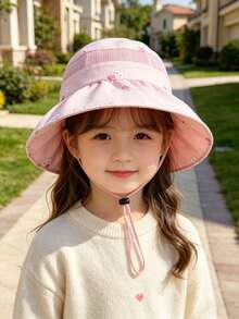 1顶可爱夏季遮阳帽，专为幼儿女童设计，透气舒适，适合婴幼儿和儿童。宽帽檐，是户外日常休闲、防晒、海滩度假和玩耍的理想之选。适合3-8岁儿童。 - 多色 - 查看 2