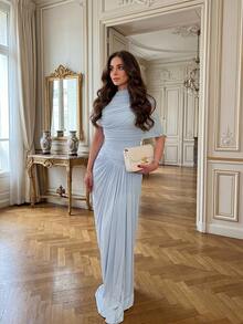 Vestido elegante y casual de estilo retro francés con cintura ceñida, ideal para citas, uso diario y bodas. Vestidos de verano para mujeres, atuendos de festival, vestidos para invitadas de boda, vestidos elegantes para mujeres - Azul - Ver 5