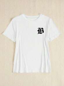 Women's Cotton T-Shirt, Casual Short Sleeve Slim Fit T-Shirt With Printed Number For New Year's Clothing, Graphic Blouses For Women, Round Neck, 100% Cotton, Soft Fabric, Short Sleeve - 白色的 - 查看 4