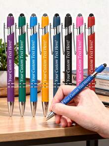 1-32pcs Customized Metal Retractable Ballpoint Pen + Stylus Pen Set, Anti-Slip Grip Smooth Writing Medium Tip, Engraved With Name Date Logo, Personalized Business Pen Gift For Teachers Students Office - Black - View 19