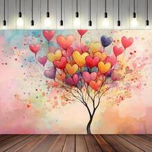 1pc Colorful Heart-Shaped Tree Banner Background Decor, Suitable For Living Room, Bedroom, Office, Home, And Birthday Party - 1 - View 3