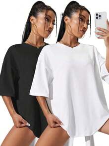 Round Neck, Dropped Shoulder T-Shirt - Multicolor - View 5