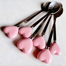 6/12pcs Stainless Steel Cutlery Set With Heart-Shaped Handles, Including Coffee Spoons, Ice Cream/Dessert Spoons, Salad Forks, Creative Heart Design, Cute Condiment Spoons, Perfect For Party & Afternoon Tea - Multicolor - View 14