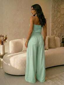 Elegant High-Waisted Palazzo Pants In Microfiber Fabric - 2026 - verde menta - Ver 2