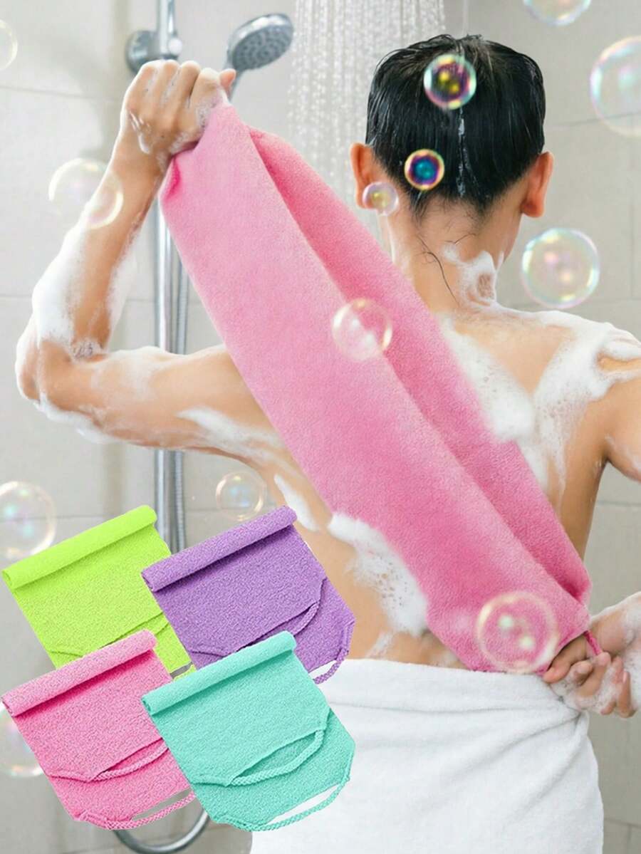 Bông tắm tẩy tế bào chết, Khăn chà lưng có dây rút, Khăn tắm có tay cầm, Khăn chà lưng tẩy tế bào chết tại nhà, Bông tắm dài màu trung tính, Giúp da mịn màng và sạch sẽ hơn, Khăn mặt tẩy tế bào chết đa năng, Khăn chà lưng co giãn - Nhiều màu - Xem 1