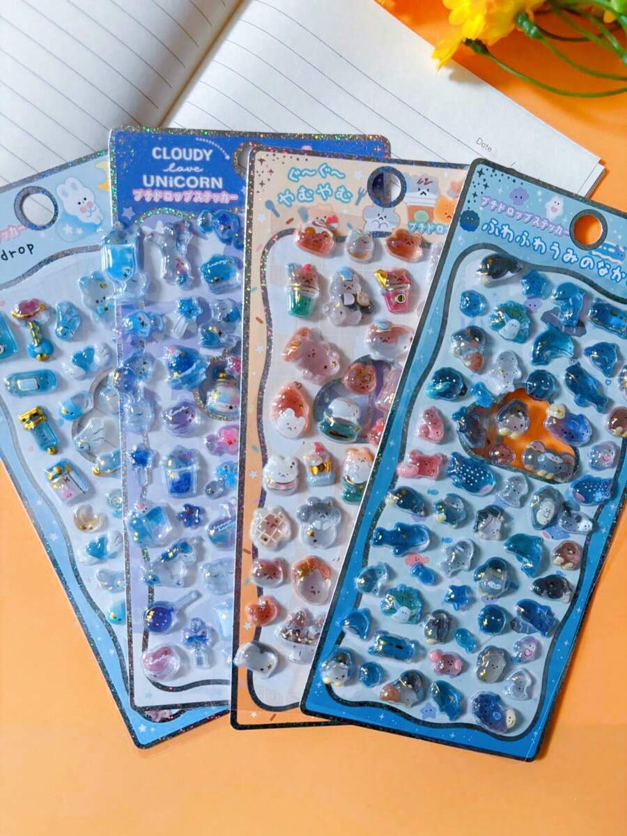 3D立体浮雕气泡海底世界装饰贴纸，漂浮瓶，金箔艺术DIY剪贴簿，手机壳装饰