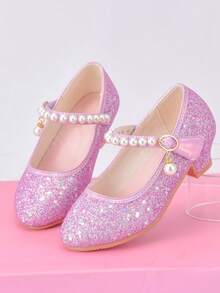 Girls' Princess Pearl Decor High Heel Shoes, Matching Dress For Performance, Runway, Evening Wear - Pink - View 5