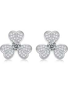 1 Đôi bông tai hình cỏ bốn lá bằng bạc S925 đính đá Moissanite 0.6CT, thích hợp làm quà tặng cho nữ nhân dịp lễ đính hôn, đám cưới, tiệc tùng, ngày lễ, mùa cưới. - Nhiều màu - Xem 3