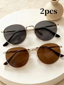3pcs Retro Bohemian Metal Oval Fashion Glasses, Fashionable Unisex Decorative Glasses With High-End Vibe - 3pcs - Gray, Brown, Green - View 14