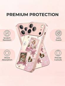 1pc Customizable Photo Phone Case, Pastel Pearl Butterfly Collage Design, Tempered Glass Back + TPU Soft Edge Material Suitable For Samsung S26ULTRA/S25ULTRA/S24 Series And Apple 17ProMax/16ProMax/15Pro/14 Plus/13 Pro/12 Pro Max/11/XsMax/8/7/6Plus, Apple Full Camera Lens Protection, Can Be Used As Birthday Gift, Gift For Girlfriend/Boyfriend Or Self-Use - Pink - View 4