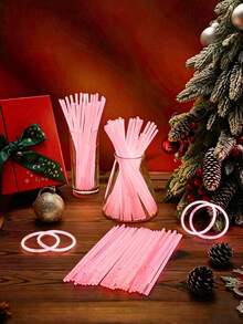 25/50/100pcs, 8-Inch Pink Glow Sticks Set, High Quality Super Bright Glow Sticks, Long-Lasting Luminous, DIY Bracelets, Necklaces, Colorful Party Glow Sticks, Suitable For Parties, Gatherings, Bride & Groom Decor, Glow Party Supplies, Luminous, Gift Recommendation, New Year Gift, Christmas Decor, Home Christmas Gift - Pink - View 1