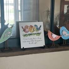 3pcs Wooden Bird Figurines, Rustic Bird Desktop Decor, Spring Decoration, Mother's Day Gift - A - View 4