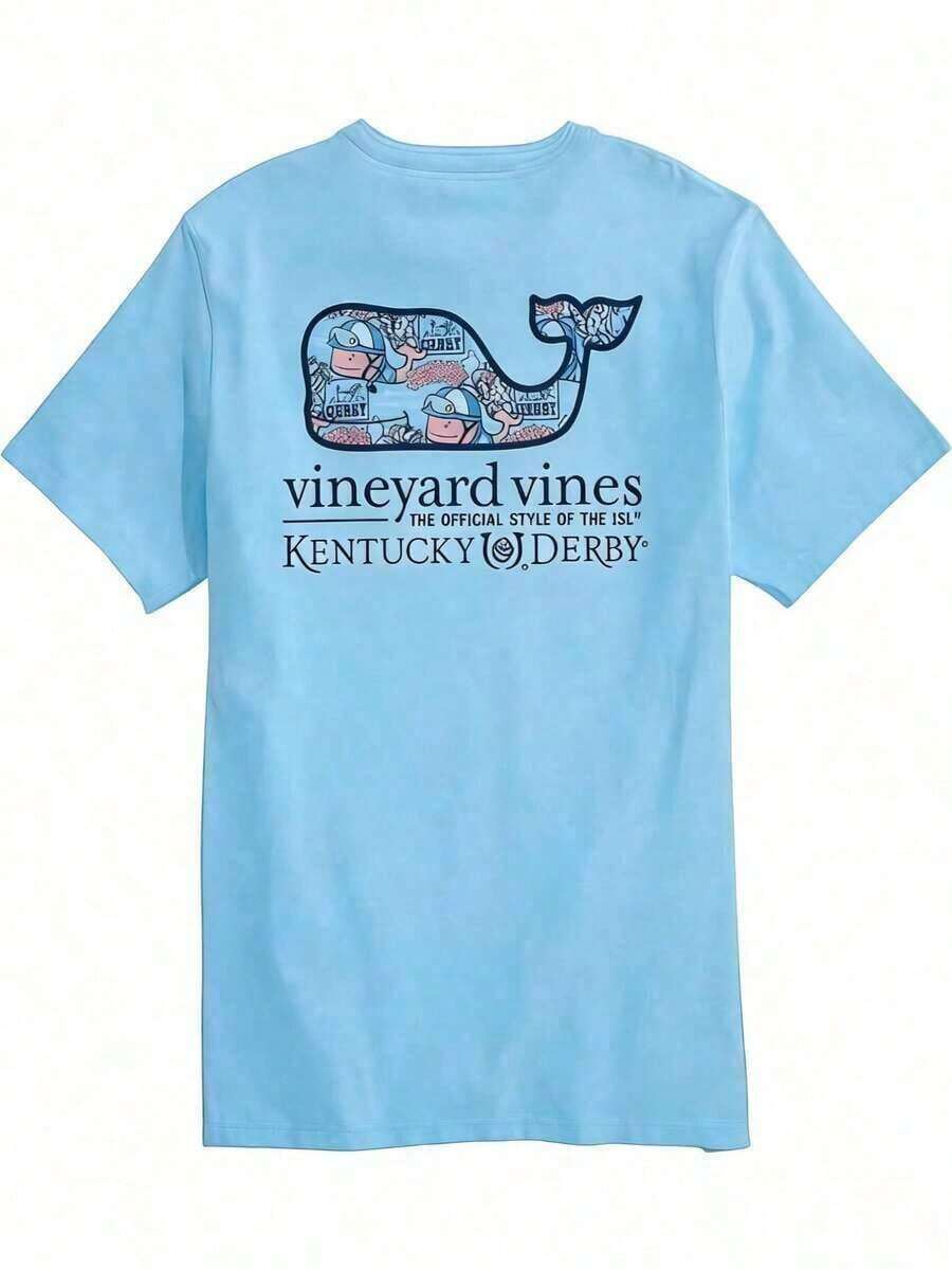 HOUMIK Vineyard Vines Men's Kentucky Derby Sticker Whale Fill Short-Sleeve Pocket Tee Pure Cotton T-Shirt-Fall/Winter Casual Vintage Style Unisex Relaxed Fit Long-Sleeve Crewneck Sweatshirt - Xanh da trời - Xem 1